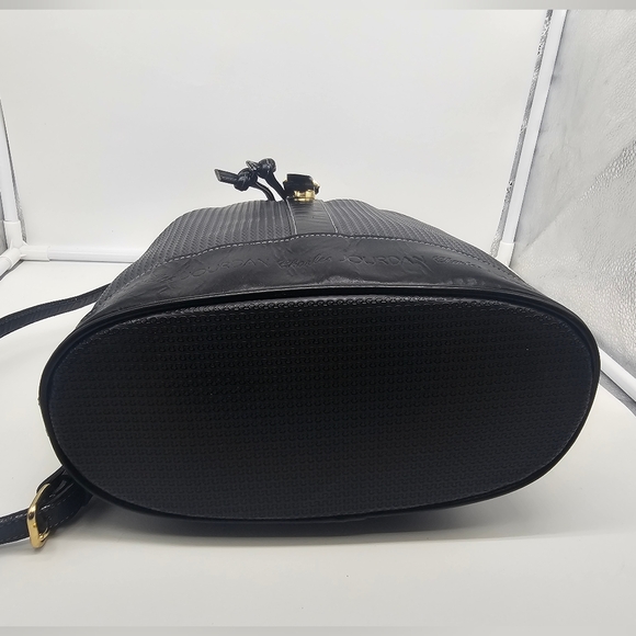 CHARLES JOURDAN Vintage Coated Canvas Black Leather Drawstring Bucket Bag - Picture 8 of 15